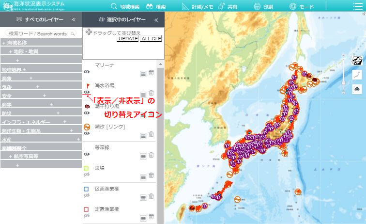 レイヤ表示の切り替え